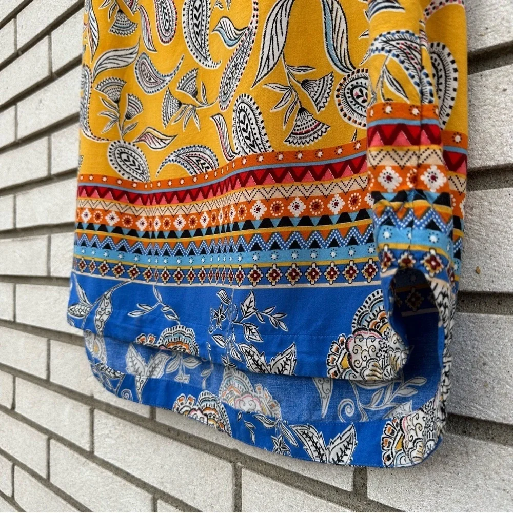 Beachlunchlounge Paisley Boho Marigold Yellow Sleeveless Shift Dress S Festival - Picture 4 of 9